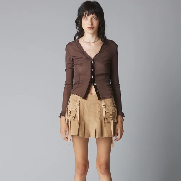 Unif Lourd Top Size XS Brown Sheer Button Up - Picture 4 of 4